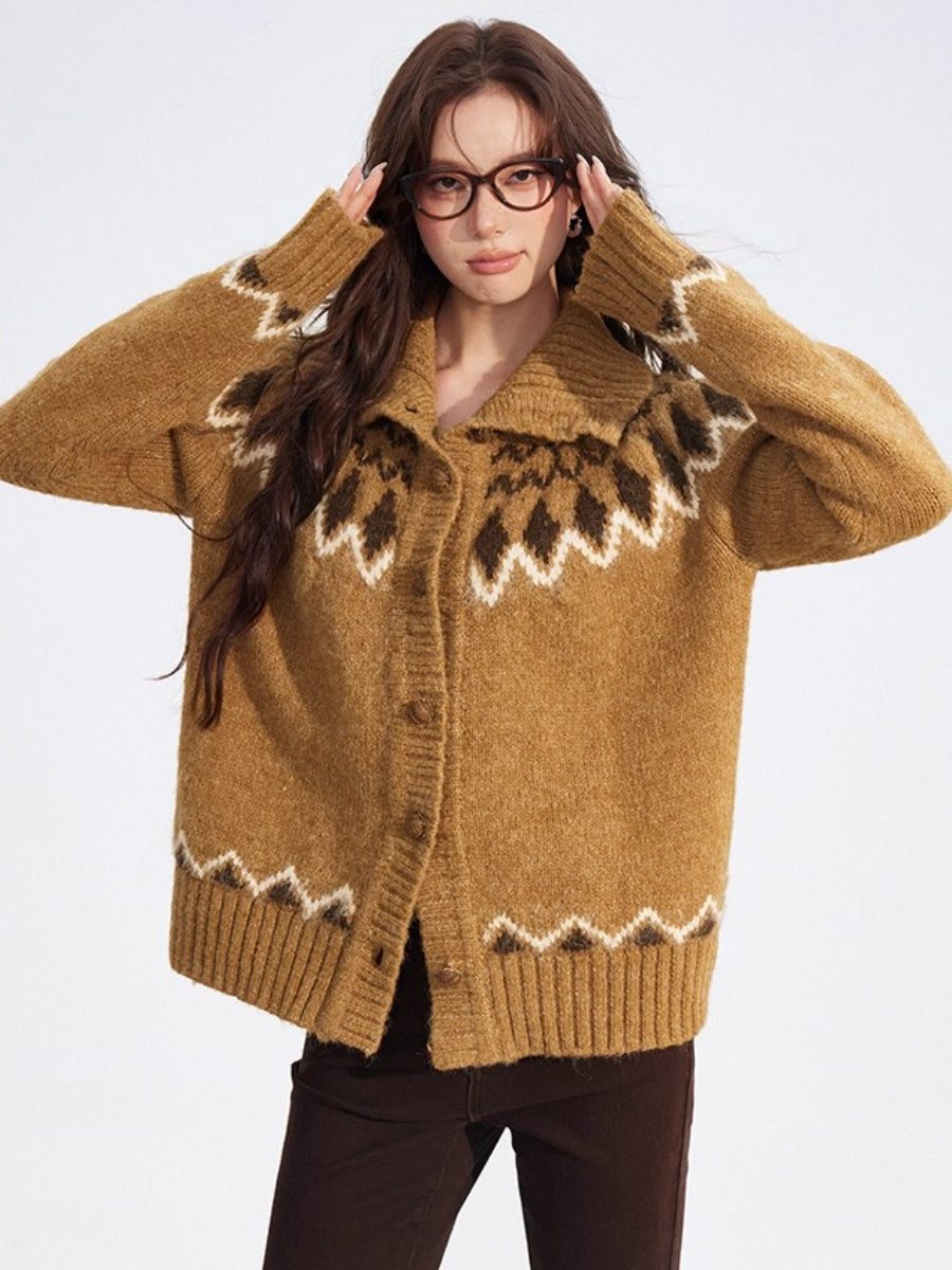 Coffee Fair Isle Collar Sweater