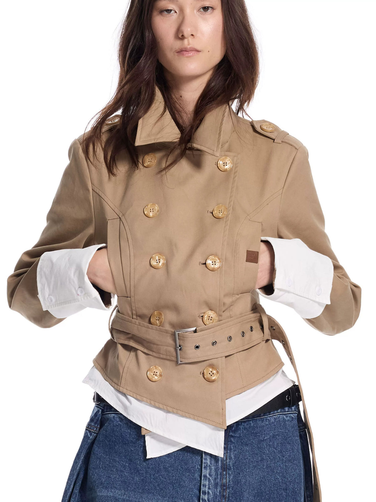 Faux Layered Cropped Trench Jacket