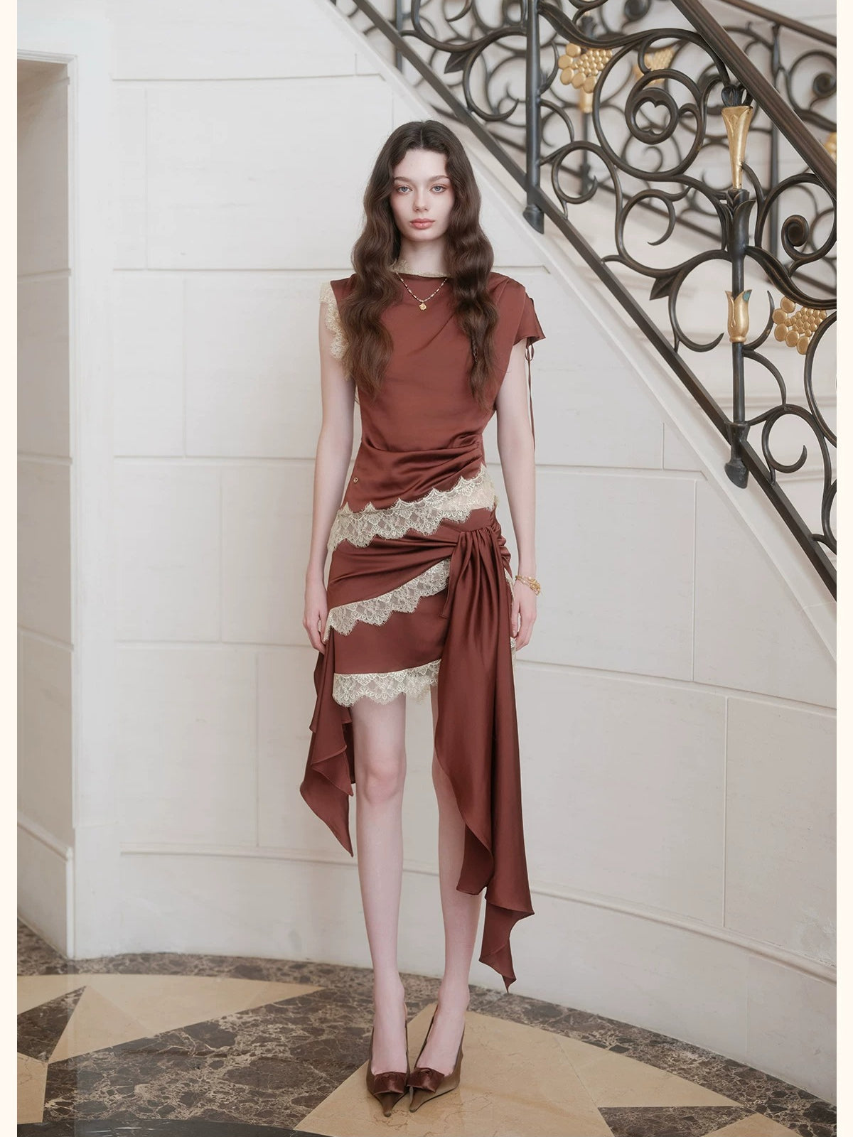 Irregular Satin Two Piece Set