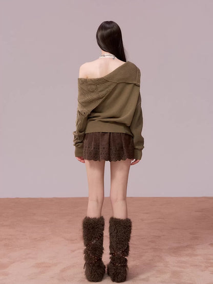 Convertible High Collar Knit Cardigan