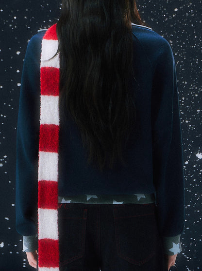 Dark Blue Contrast Star Short Sweatshirt