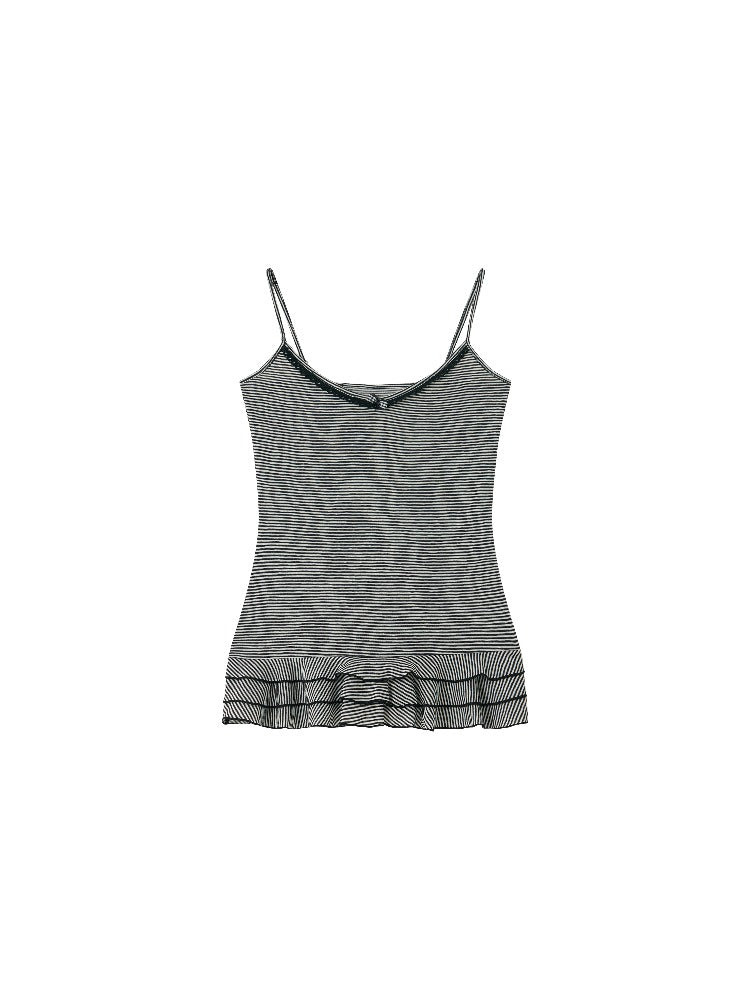 Lyocell Stripe Cardigan &amp; Lace-Trim Cami Set