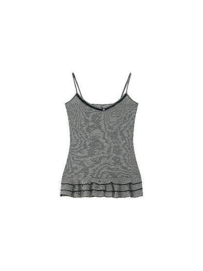 Lyocell Stripe Cardigan &amp; Lace-Trim Cami Set