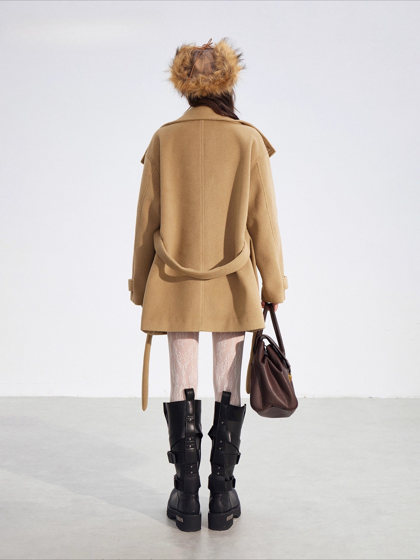 Camel Double-Breasted Wool Coat