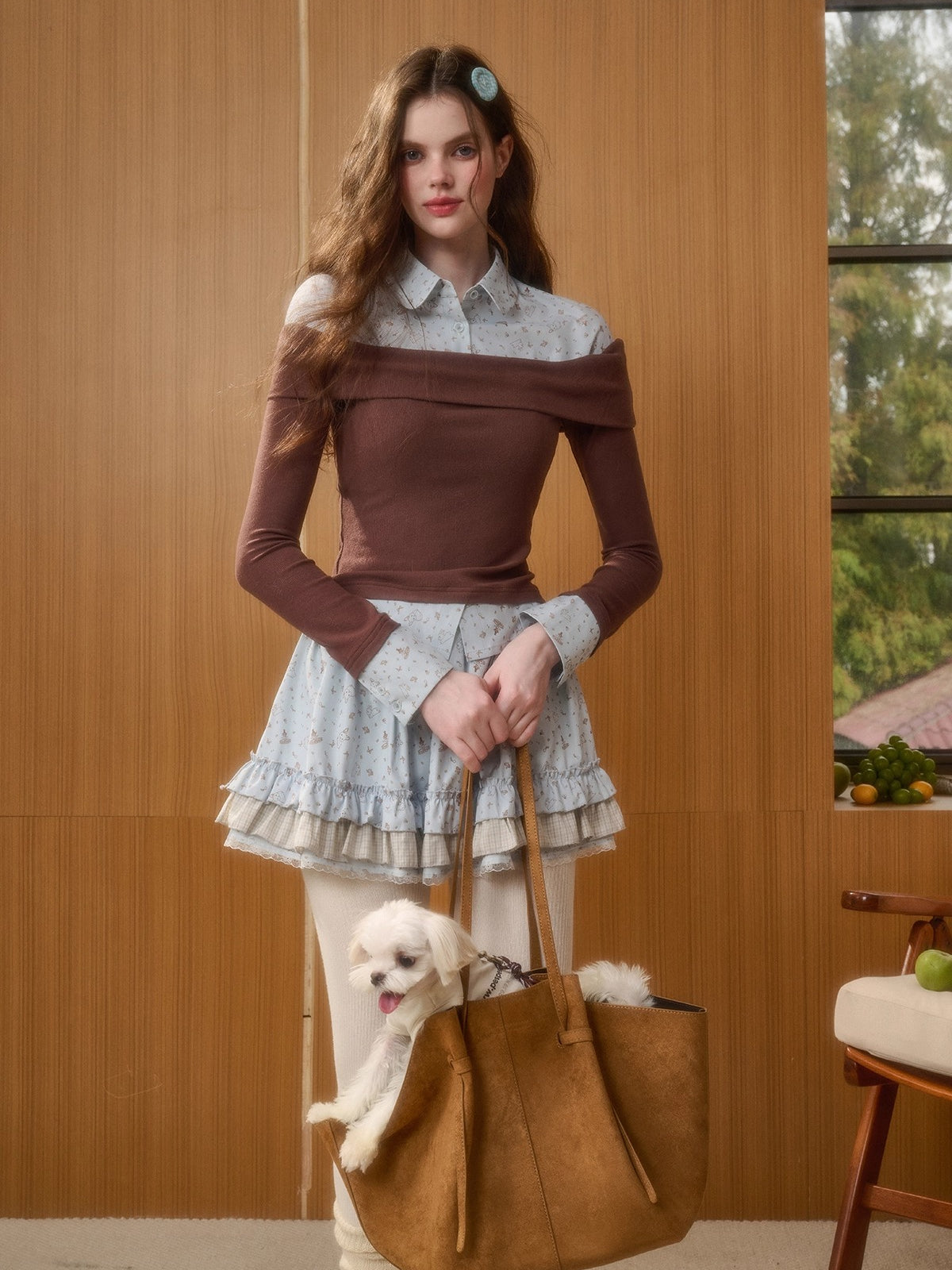 Rabbit Print Knit Two-Piece Set