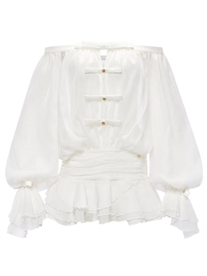 Off-shoulder Bubble Sleeve Puff Dress