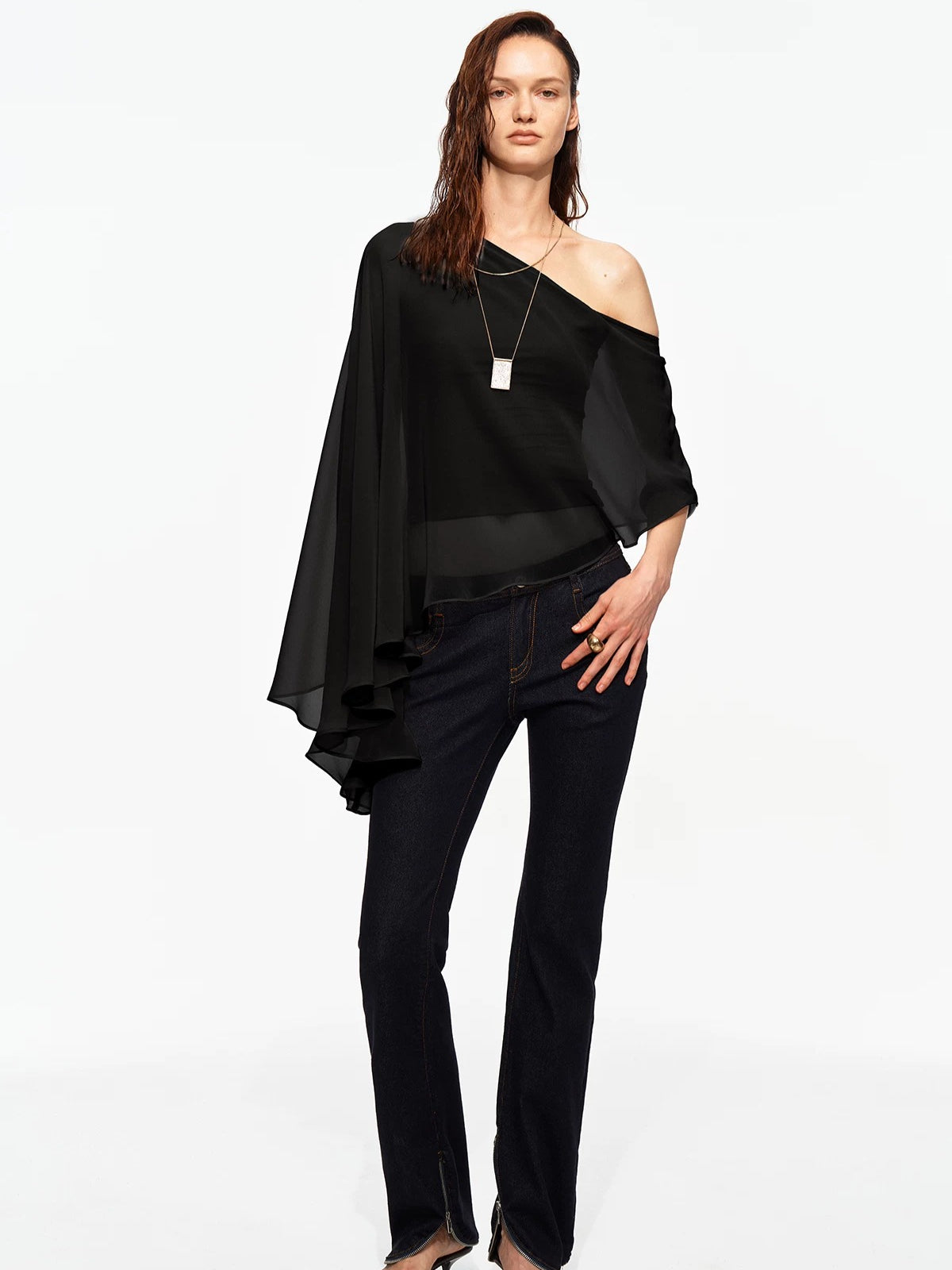 Asymmetric Chiffon Cape Top