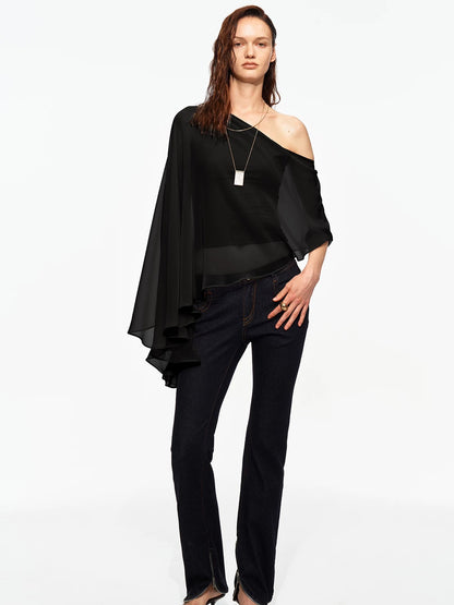 Asymmetric Chiffon Cape Top
