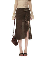 Retro Leopard Ruffle Slit Fishtail Skirt