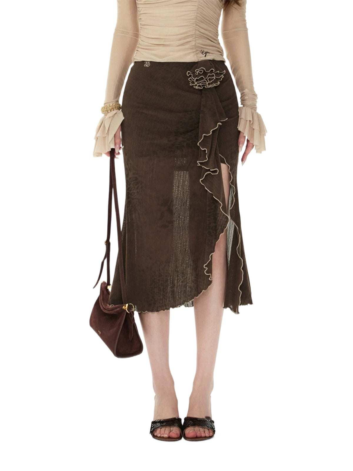 Retro Leopard Ruffle Slit Fishtail Skirt