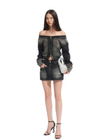 Washed Slim-Fit One-Shoulder Sweatshirt