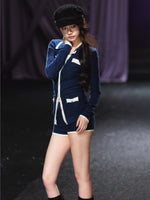 Tweed-Style Diamond Knit Cardigan & Shorts Set