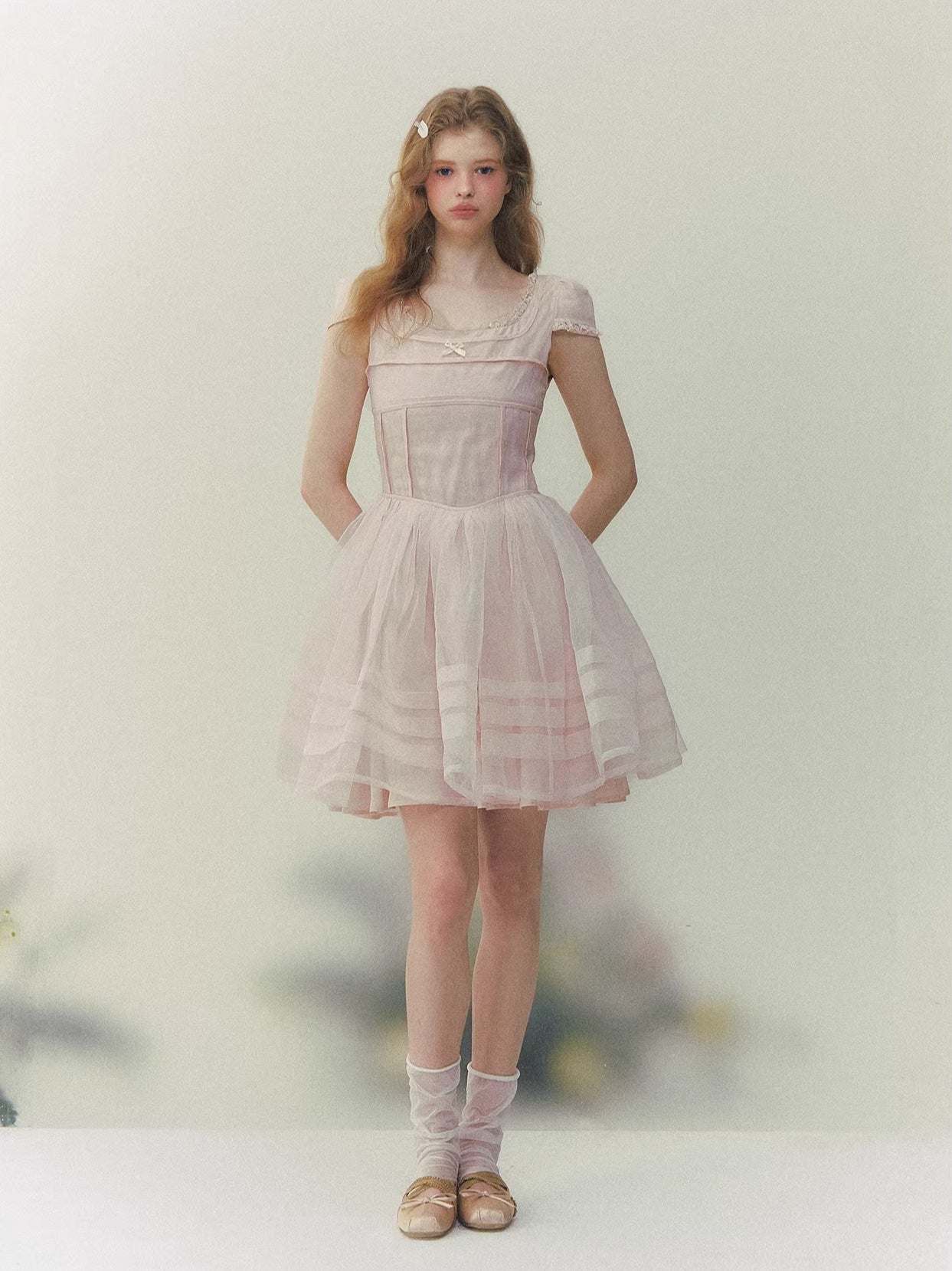 Pink Square Neck Puff Dress