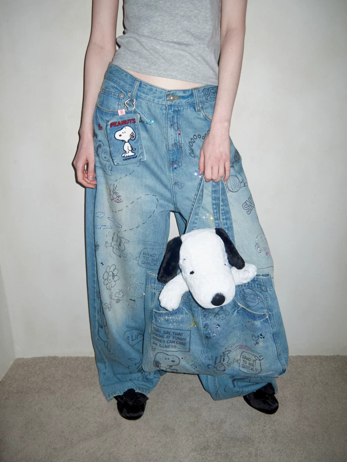 Graffiti Rhinestone Denim Pants