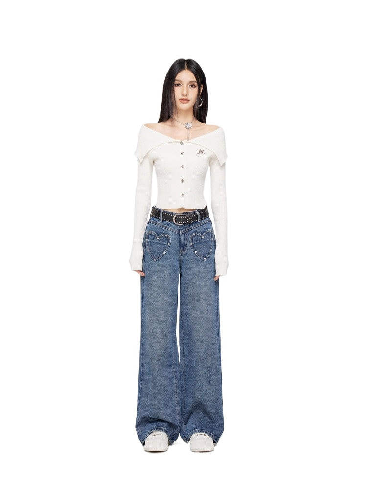 Heart Denim Wide-Leg Pants