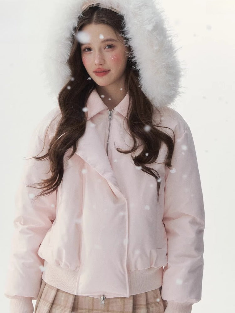 "Snow Envelope" Faux-fur Collar Down Coat