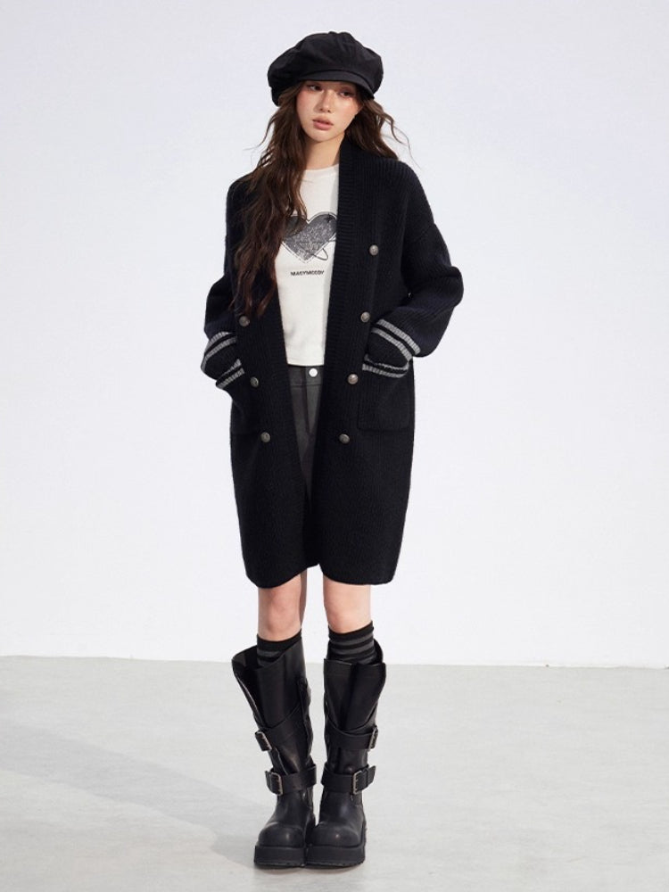Detachable Collar Long Knit Coat
