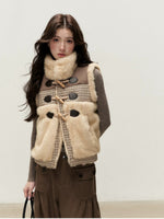 Vintage Toggle Plaid Faux Fur Vest
