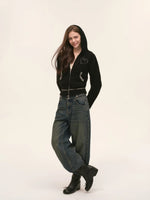 Vintage Double Button Wide-Leg Jeans