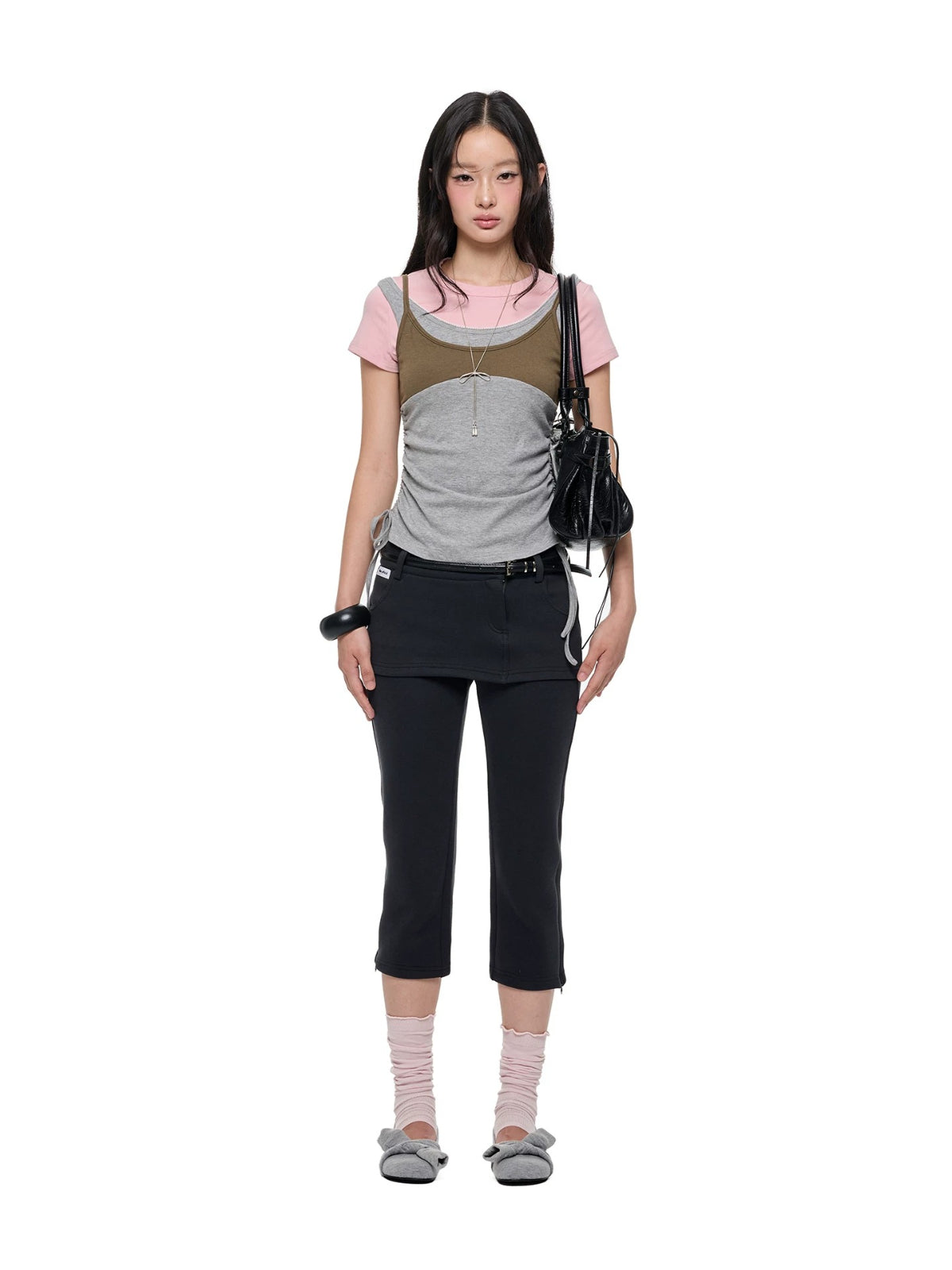 Korean Lace Trim Drawstring T-Shirt
