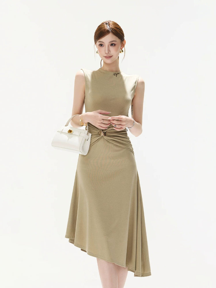 Brown Twisted Waist Dress