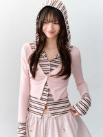 Lyocell Layered Stripe Hooded Top