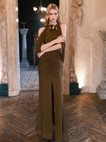Deva High-Slit Halter Backless  Dress