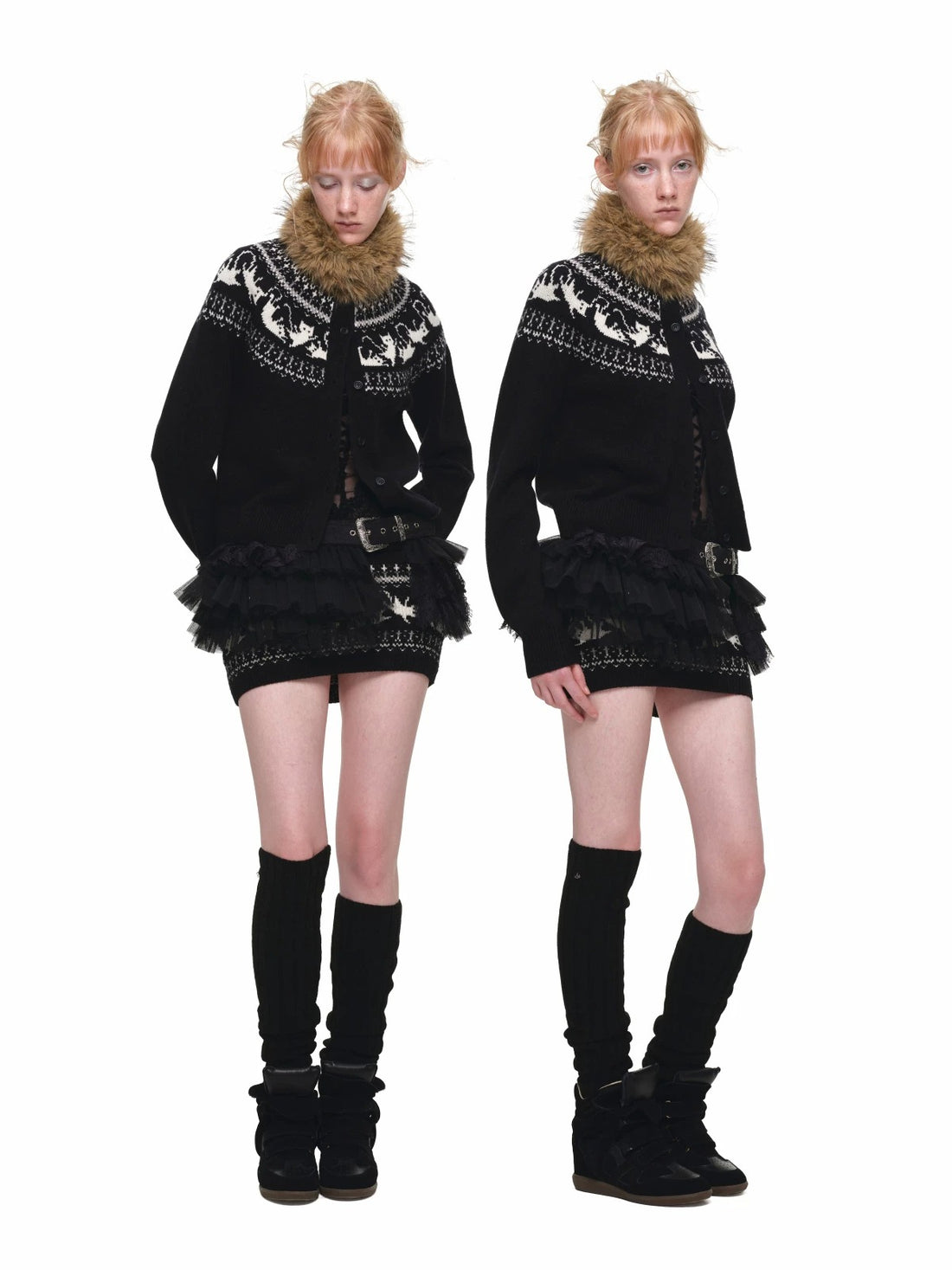 Fair Isle Cat Crewneck Cardigan