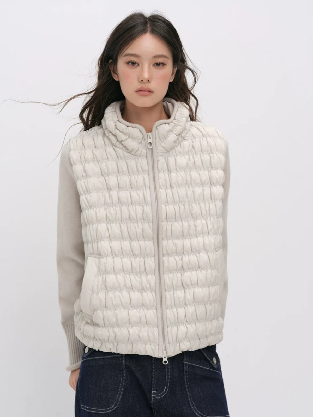 Quilted Down Knit Patchwork Jacket