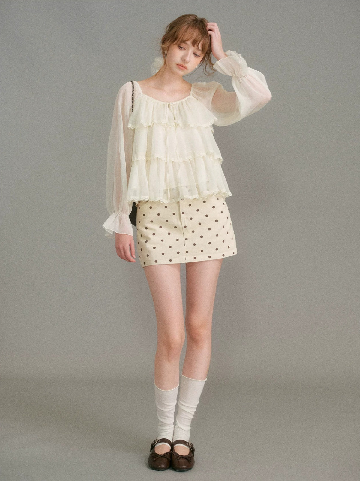 Polka Dot Denim Skirt