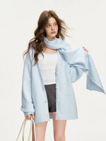 Mock-Layer Scarf Collar Chunky Cardigan