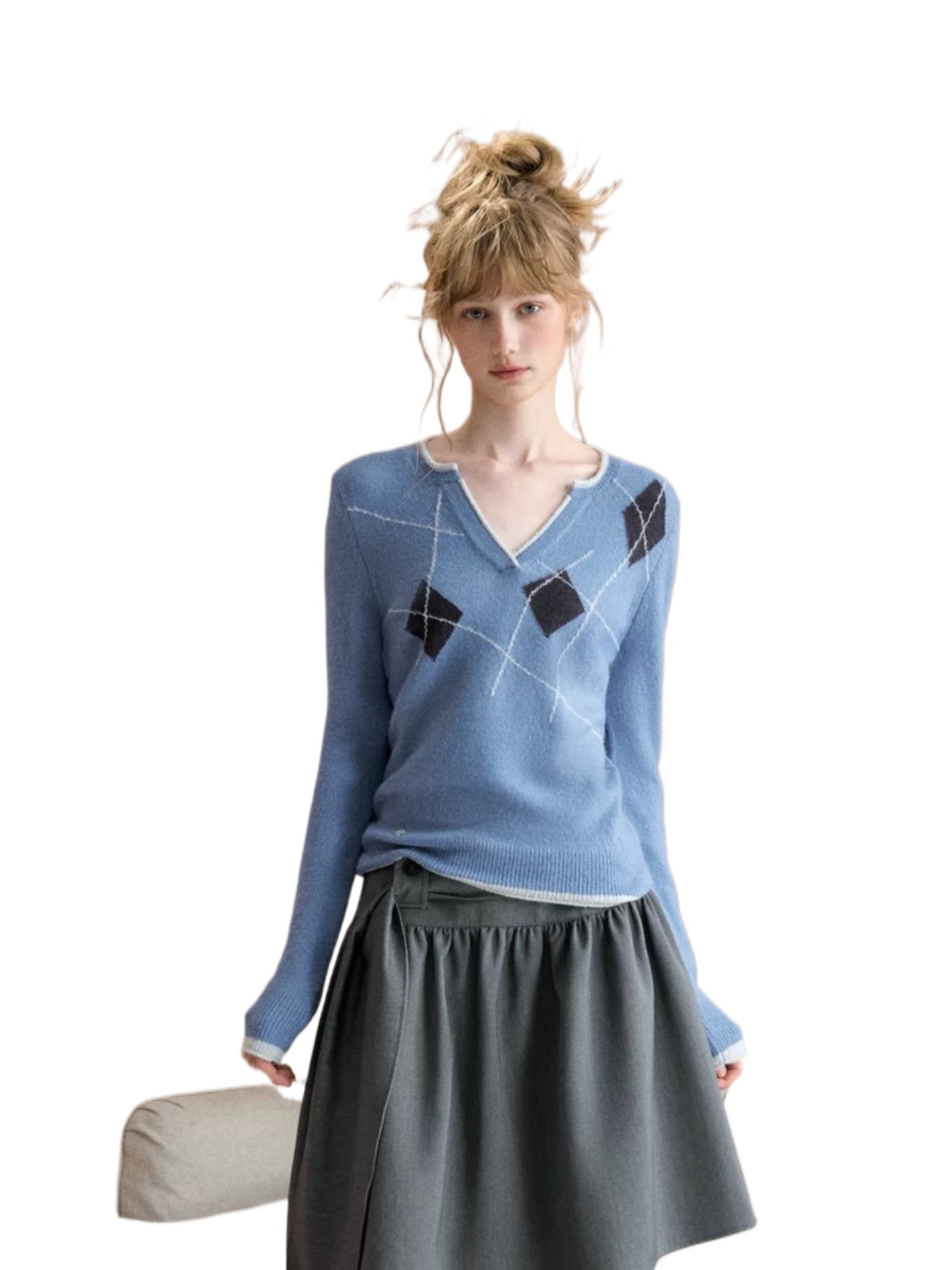 Diamond V-Neck Knit Sweater