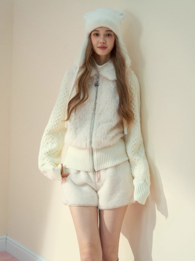 White Faux Shearling Winter Shorts