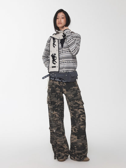 Fair Isle Pony Jacquard Knit Scarf