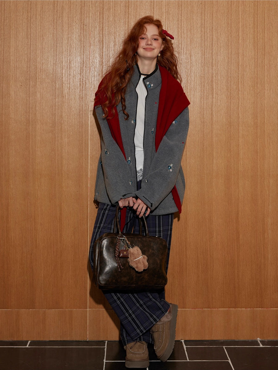 Plaid Double-Waist Relaxed Straight Pants