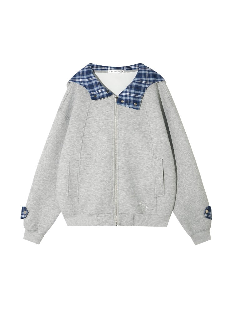 Plaid Patchwork Hoodie Cardigan