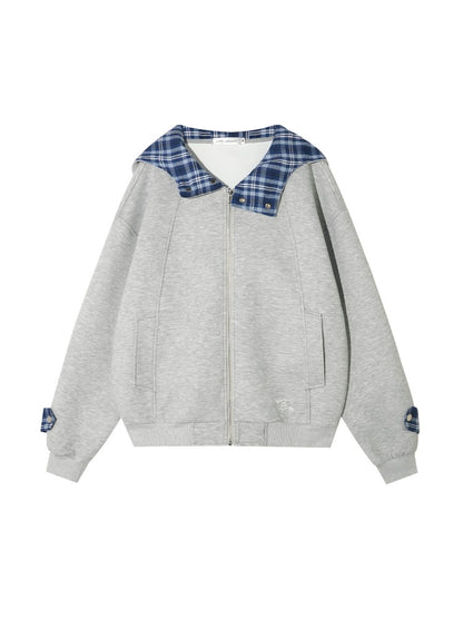 Plaid Patchwork Hoodie Cardigan