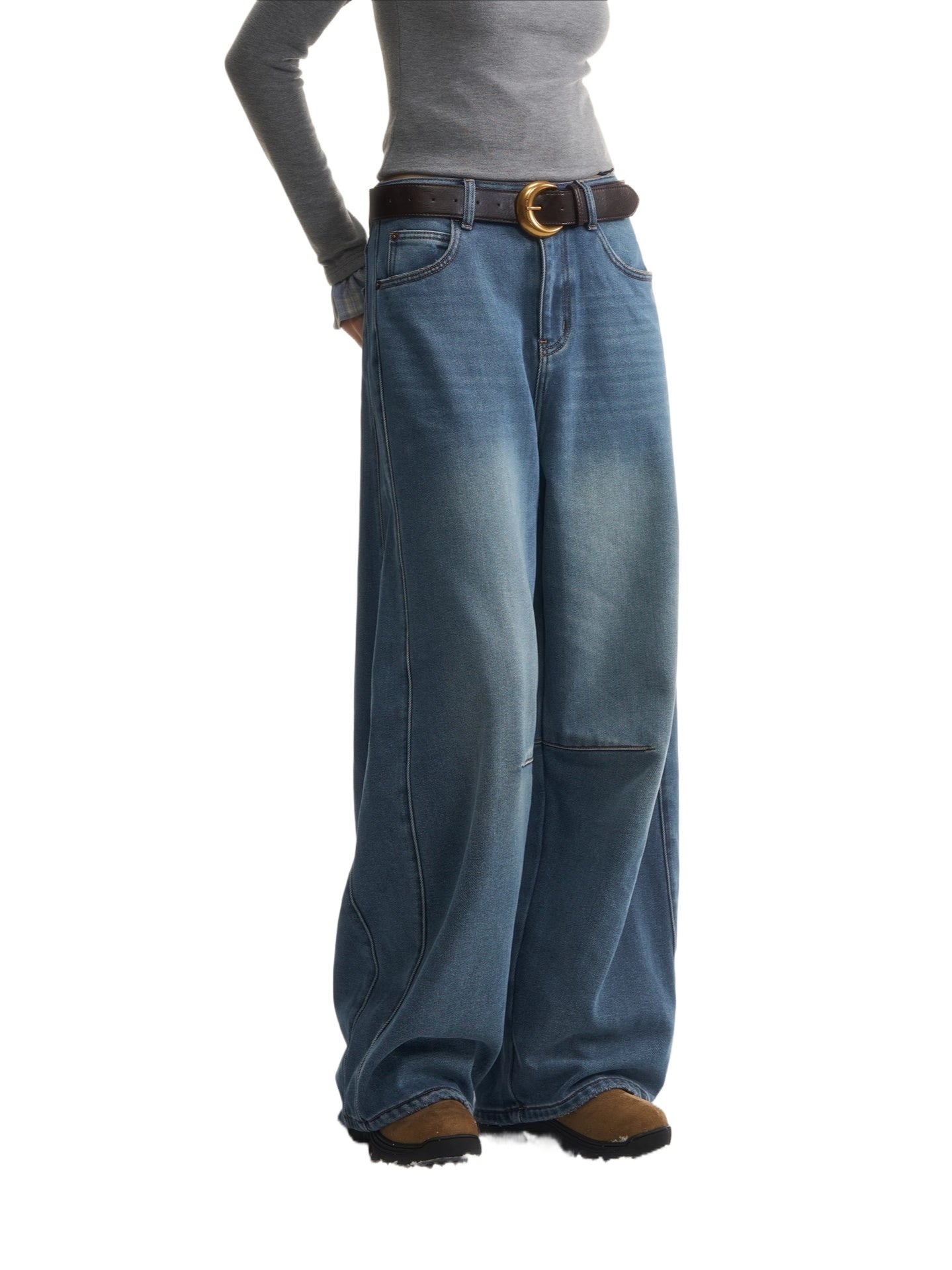 Fleece-Lined Curved-Leg Jeans