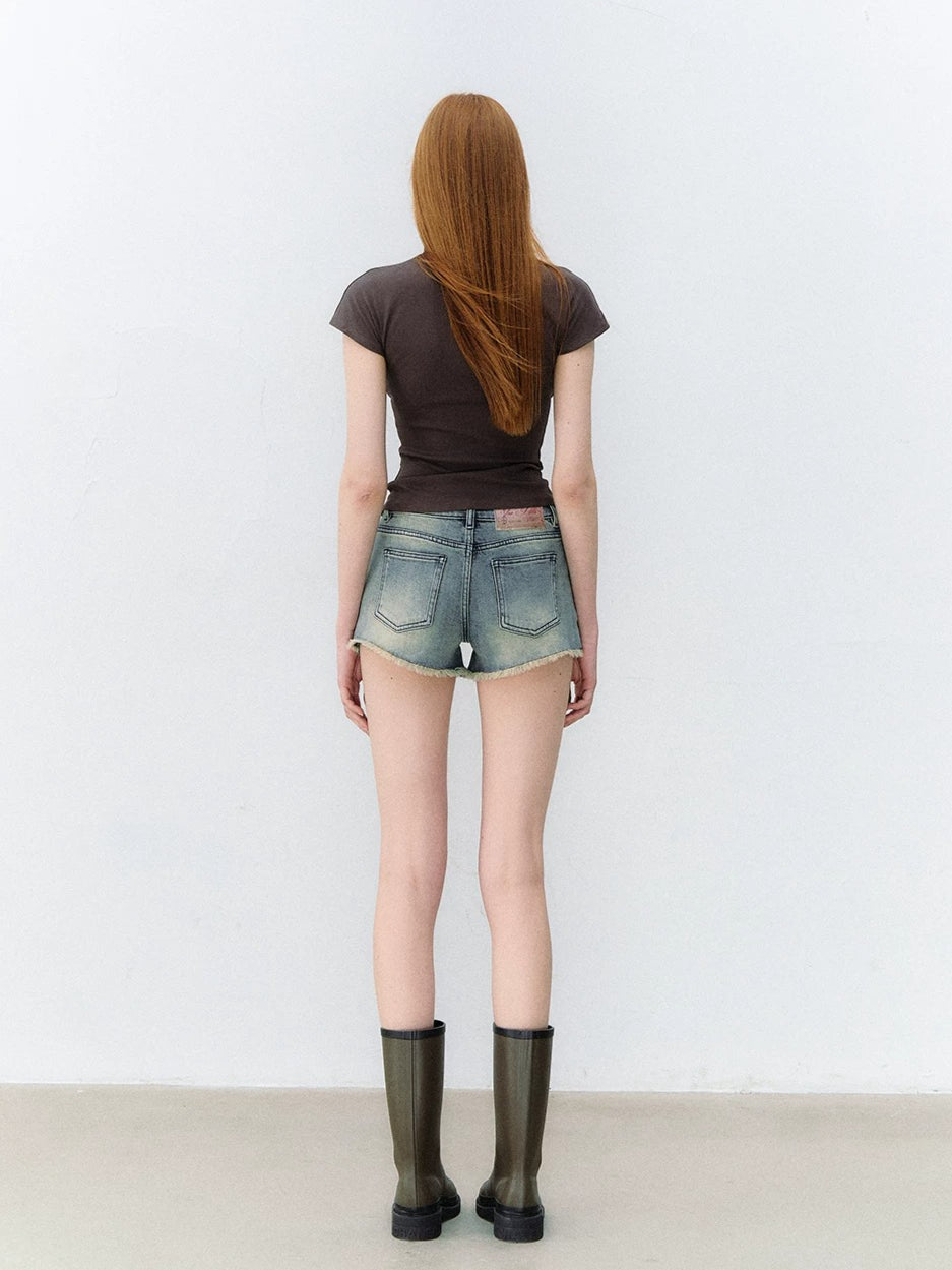 Blue Sniper Distressed Denim Shorts