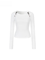 Rose Button Detail Fitted Long Sleeve Top