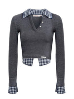 Gingham Layered Polo Knit Top