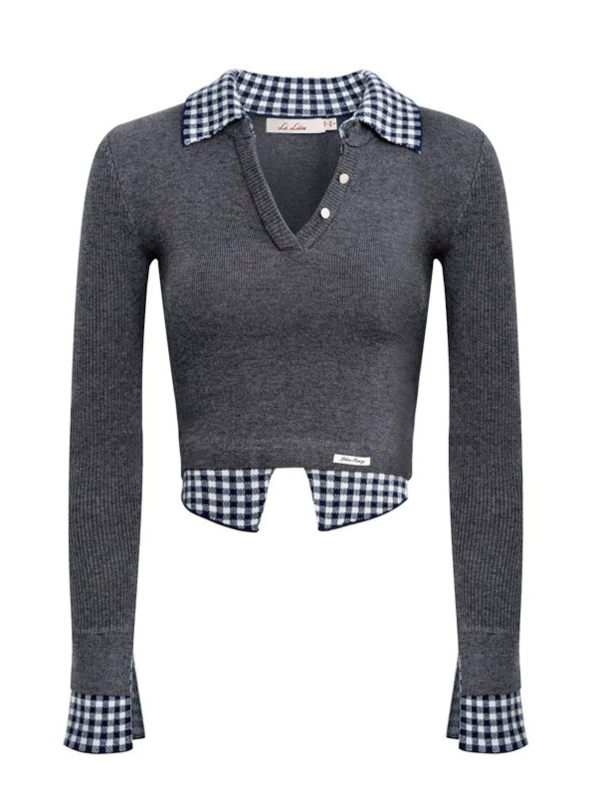 Gingham Layered Polo Knit Top