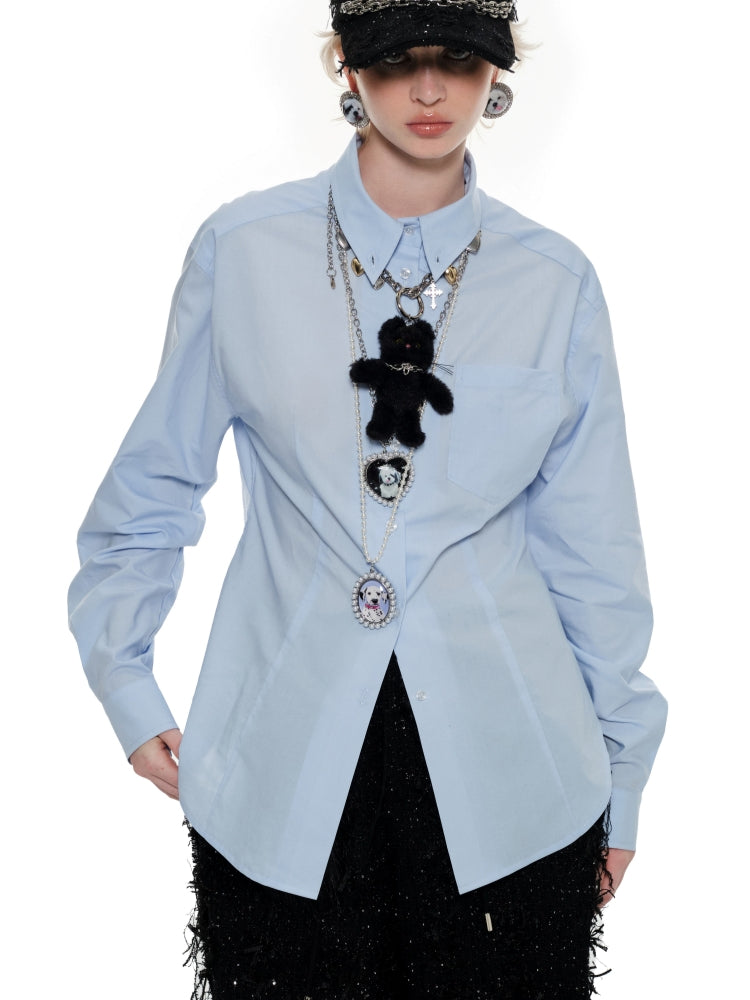 Black & Blue Tie Print Slim Fit Shirt