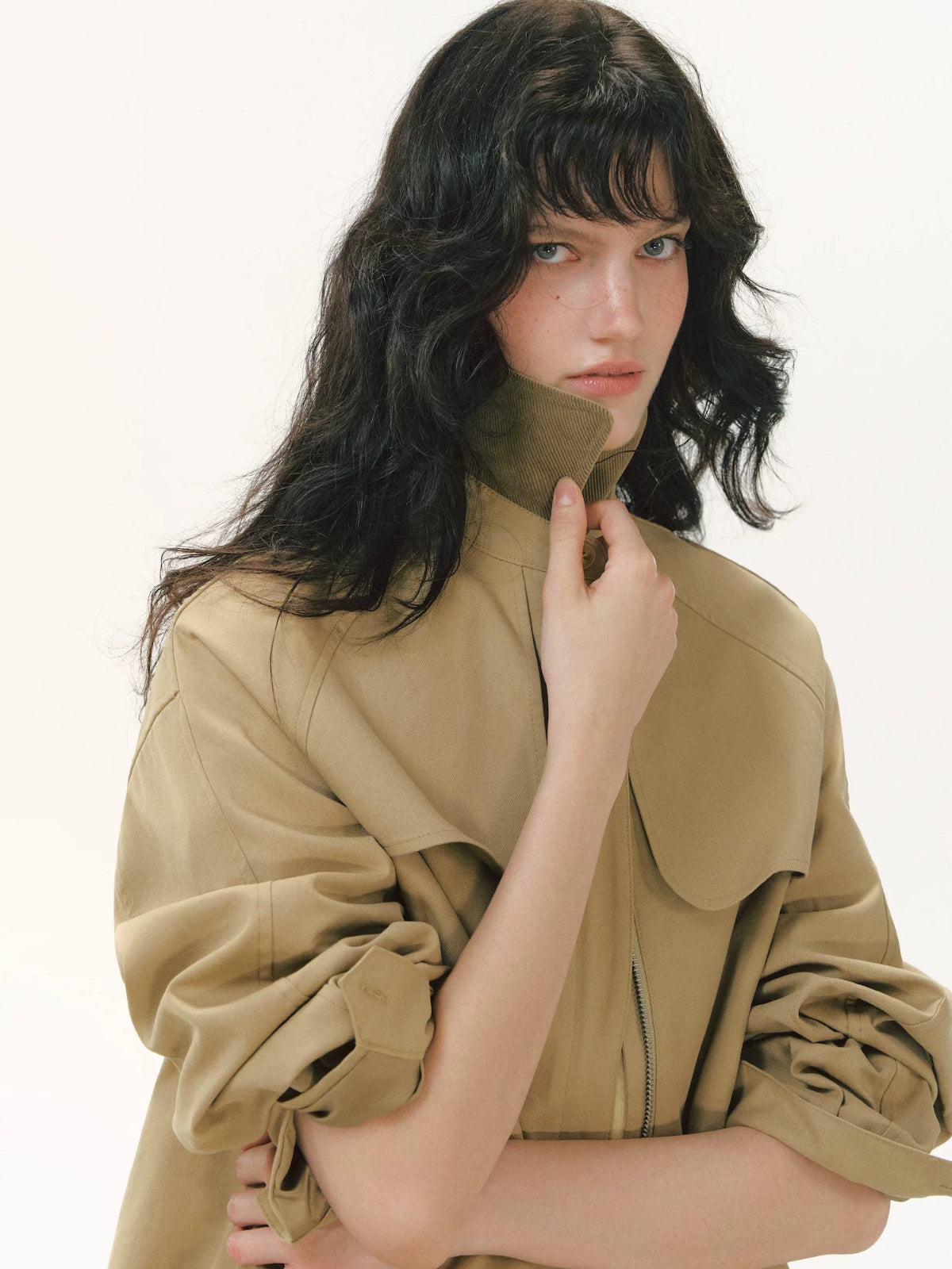 Pleated Collar Cropped Jacket