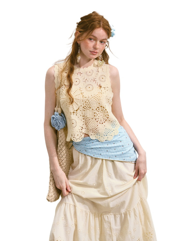 Hollow Lucky Flower Crochet Top &amp; Skirt Set