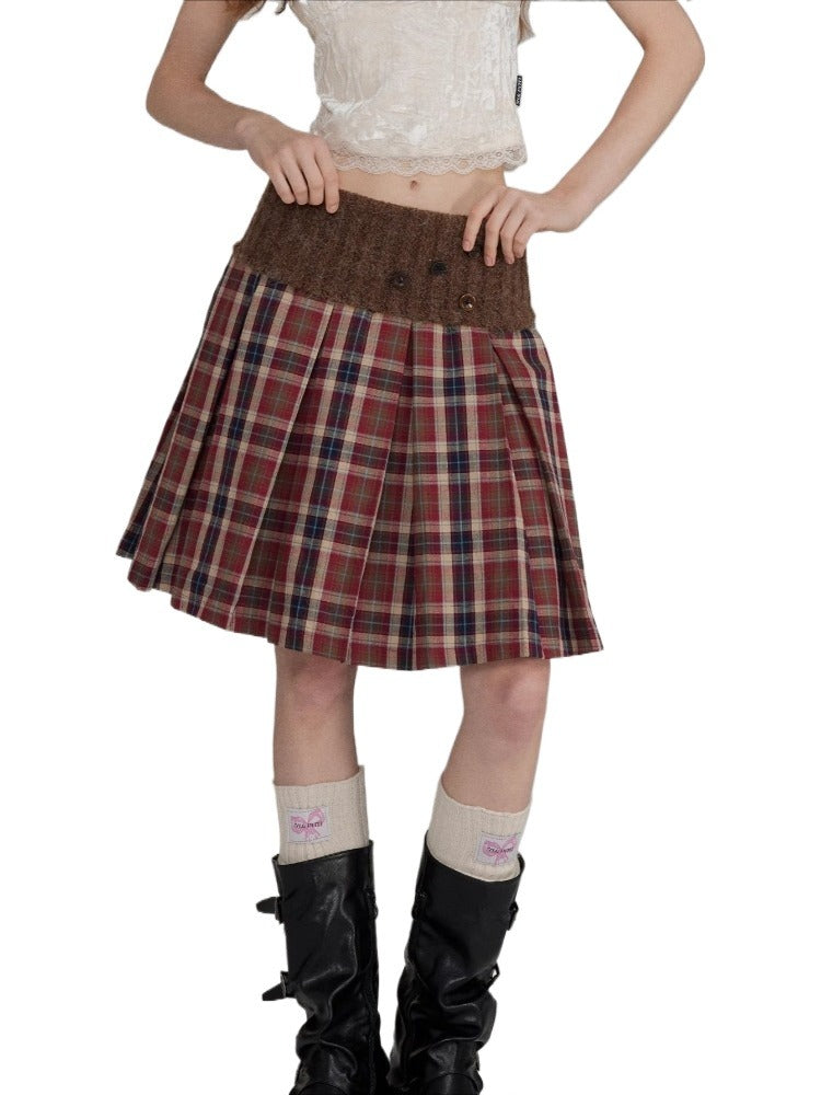 Plaid Wool Pleated Mini Skirt