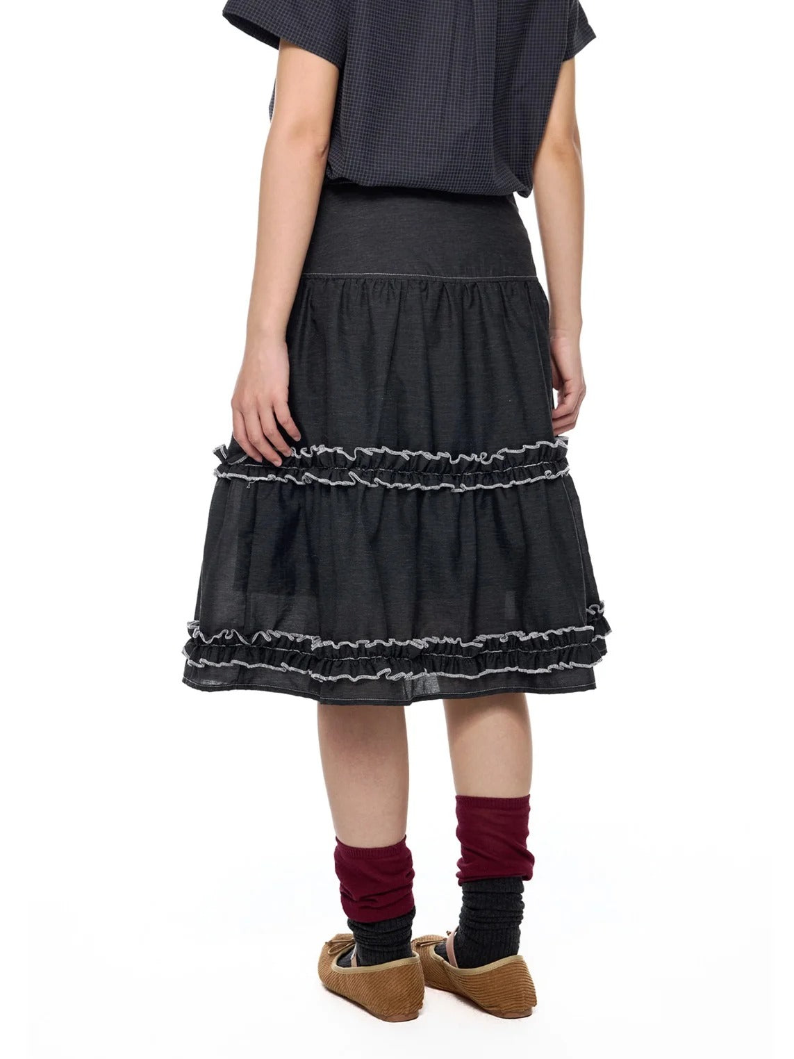 Ruffle Layered Midi Skirt