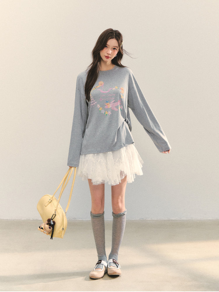 High-Waist Lace Tie Puff Skirt
