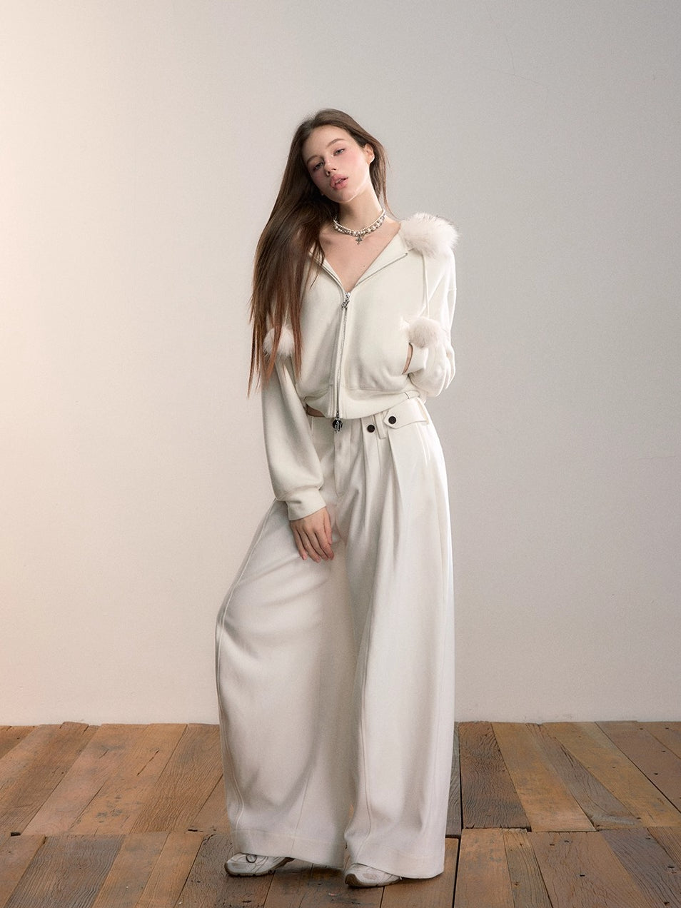 Furry Pom-Pom Hooded Sweatshirt