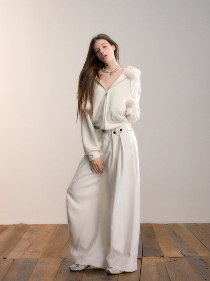 Furry Pom-Pom Hooded Sweatshirt